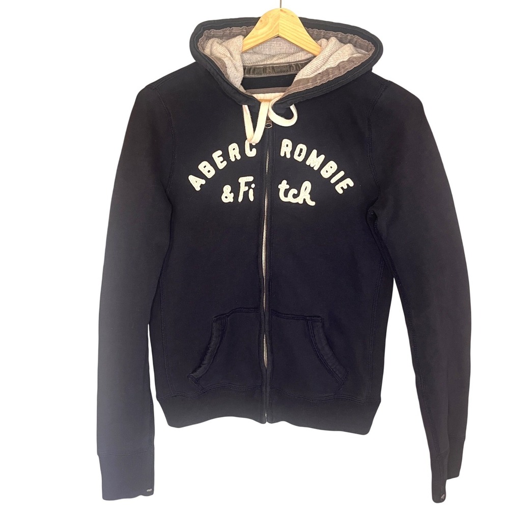 Abercrombie & Fitch Womens Navy Blue Full Zip Logo  Hoodie Size M Y2K Preppy